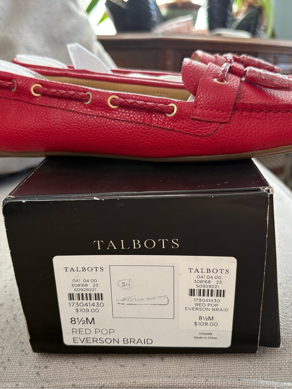 New Talbots Red Leather Tassel Driving Moccasins - Picture 4 of 11